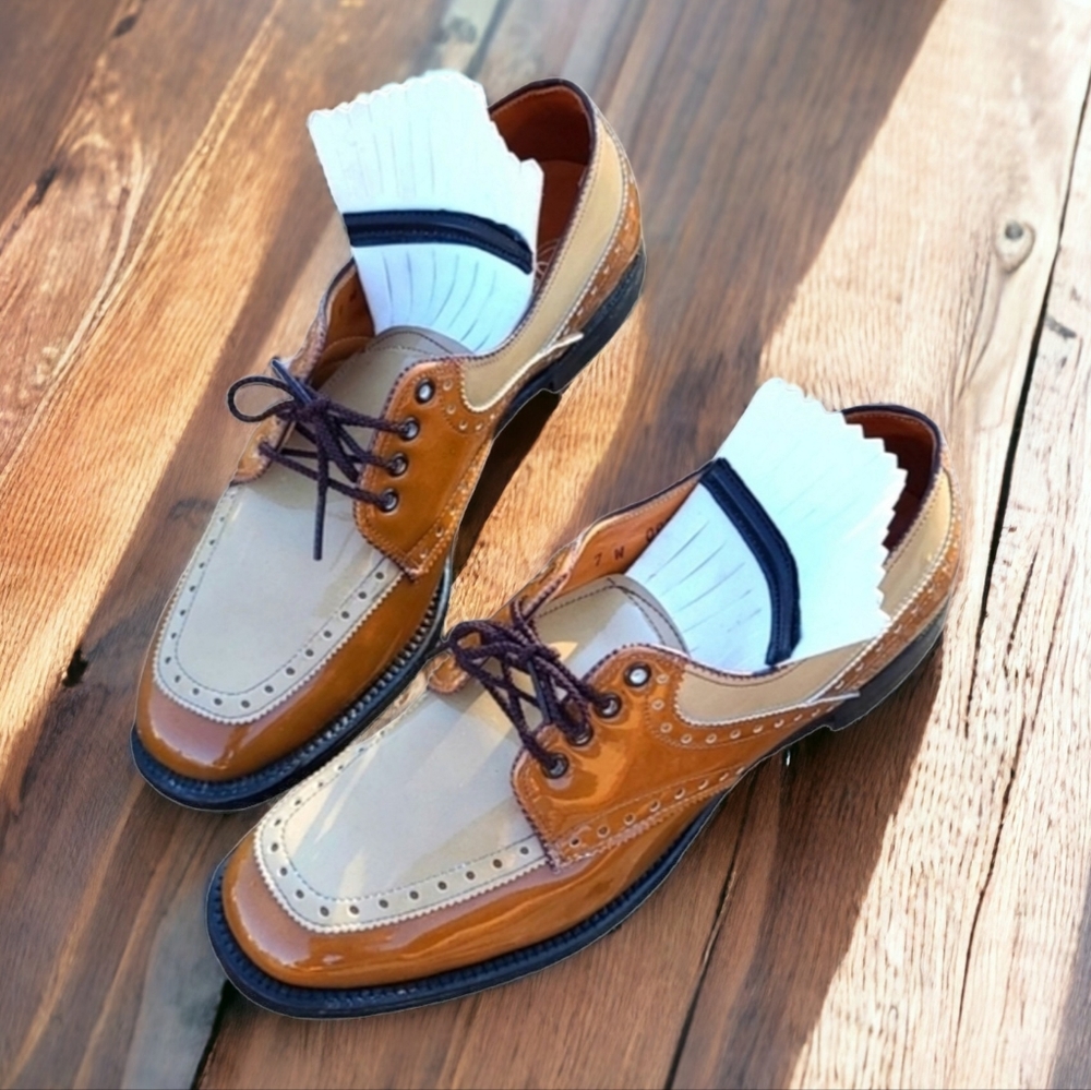 VINTAGE DUPONT CORFAM LADY EAGLE Golf Cleats 7 Spectator Kiltie Wingtip Loafers - Picture 5 of 16